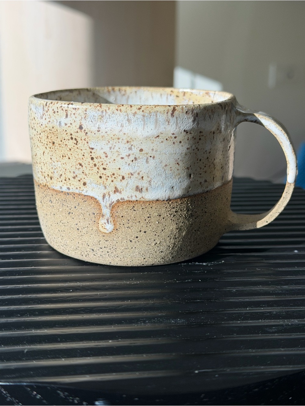 Handmade Speckled Ceramic Mug and Tea Cup Set in Warm Beige - Picture 3 of 13